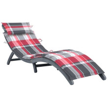 Transat chaise longue, bañador de sol, cama de jardín, mueble de exterior con cojín gris, madera de acacia sólida.