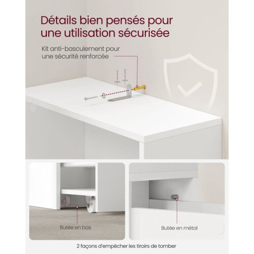 Badezimmermöbel - HELLOSHOP26 - Regalsäule - 40 x 18 x 134,4 cm - MDF weiß - Schubladen inklusive 2