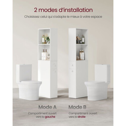 Badezimmermöbel - HELLOSHOP26 - Regalsäule - 40 x 18 x 134,4 cm - MDF weiß - Schubladen inklusive 1