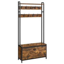 Meuble d'entrée - HELLOSHOP26 - Banc avec 9 crochets - 30 x 85 x 180 cm - Style industriel - Rangement optimisé