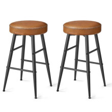 Banco de bar - HELLOSHOP26 - Conjunto de 2 - PU - Altura do assento 63 cm - Marrom caramelo