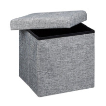 Tabouret pliant en lin pouf de rangement pliable 38 x 38 cm gris