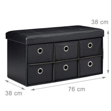 Banqueta banco com caixa de armazenamento com gavetas 76 cm preto 3013003