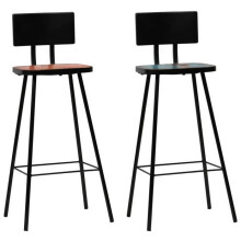 Conjunto de dois bancos de bar de design cadeira assento em madeira maciça de recuperação multicolorida 1202182