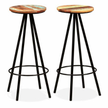 Conjunto de dois bancos de bar design cadeira assento madeira maciça de requeira e aço 1202193