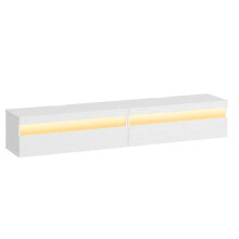 Meuble TV suspendu - HELLOSHOP26 - 178 x 35 x 30 cm - Blanc - Éclairage LED - 3 prises intégrées