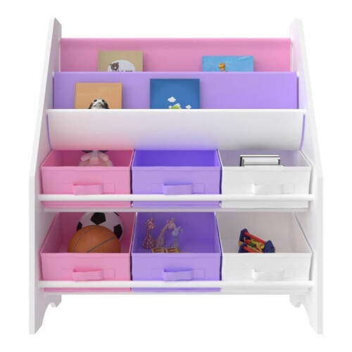 scaffale per bambini con 6 contenitori aperti bianco / viola / rosa 2