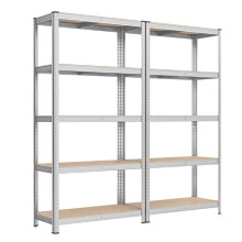 Estantería de almacenamiento - HELLOSHOP26 - 180 x 90 x 40 cm - Pack de 2 - Carga 175 kg/nivel - Acero y MDF