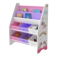 scaffale per bambini con 6 contenitori aperti bianco / viola / rosa