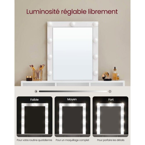 Coiffeuse - HELLOSHOP26 - Moderne - 9 ampoules LED - 2 tiroirs - Blanc 1