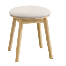 Taburete de penteadeira - HELLOSHOP26 - Redondo - Pés em madeira de borracha - Tecido felpudo - Branco creme