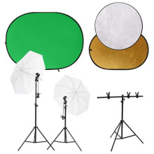 Kit de studio photo avec éclairage écran de fond et réflecteur noir 02_0042497