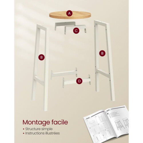 Barkrukken - HELLOSHOP26 - Set van 2 - Staal - Beige eik - Hoogte 65 cm 1