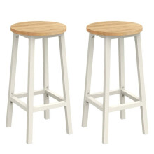 Barkrukken - HELLOSHOP26 - Set van 2 - Staal - Beige eik - Hoogte 65 cm