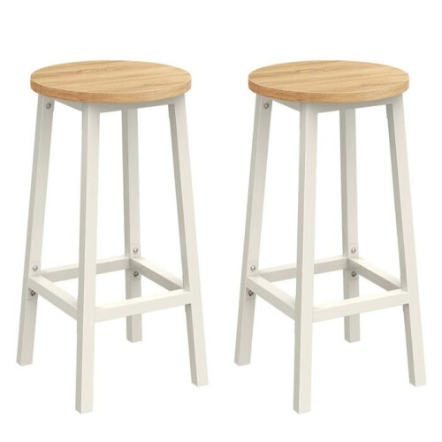 Barkrukken - HELLOSHOP26 - Set van 2 - Staal - Beige eik - Hoogte 65 cm