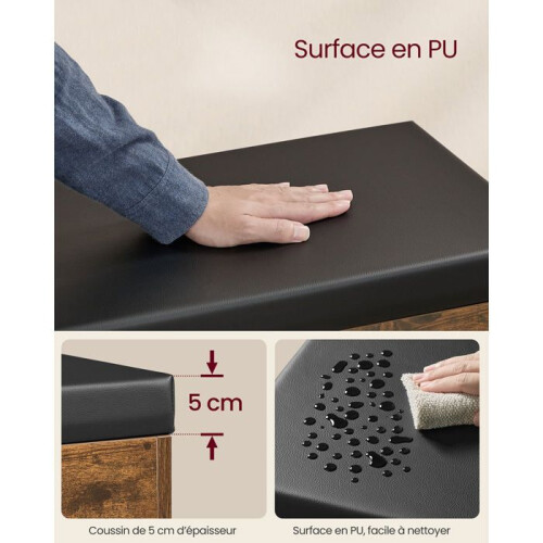 Banc à chaussures - HELLOSHOP26 - 3 Compartiments - Siège Rembourré - Bois - Beige 1