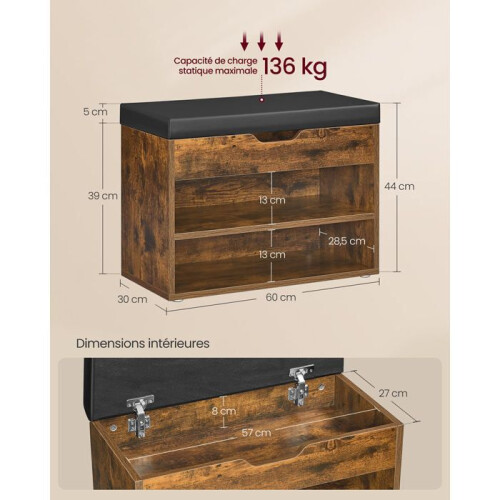 Banc à chaussures - HELLOSHOP26 - 3 Compartiments - Siège Rembourré - Bois - Beige 2