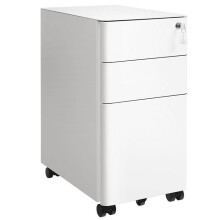 Caixote de escritório - HELLOSHOP26 - 30 x 46 x 59,2 cm - Móvel com rodízios - 3 gavetas - Aço branco