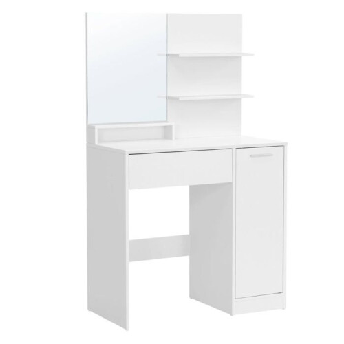 Coiffeuse - HELLOSHOP26 - Blanc - 1 tiroir - 2 étagères - Miroir inclus