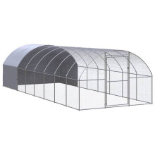 Poulailler enclos cage poules d'extérieur 3 x 8 x 2 m acier galvanisé Argent 02_0044016
