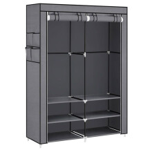 Armoire en tissu - HELLOSHOP26 - 45 x 127 x 176 cm - 2 compartiments - 4 pochettes - Gris