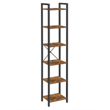 Bibliothèque - HELLOSHOP26 - 6 Niveaux - Marron Rustique - Métal Noir - 40 x 30 x 178,6 cm