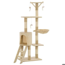 Arranha-céu para gatos, arranhador, abrigo, brinquedo para animais de pelúcia em sisal, 138 cm, bege, 3702038