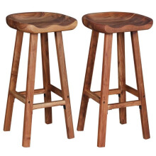 Conjunto de dois taburetes de bar design cadeira assento madeira de acácia 1202049