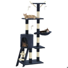 Kattenboom krabpaal schuilplaats speelgoed dieren pluche in sisal 138 cm donkerblauw 3702052