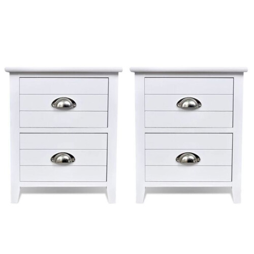 Conjunto de 2 mesas de cabeceira com 2 gavetas brancas para quarto. 1