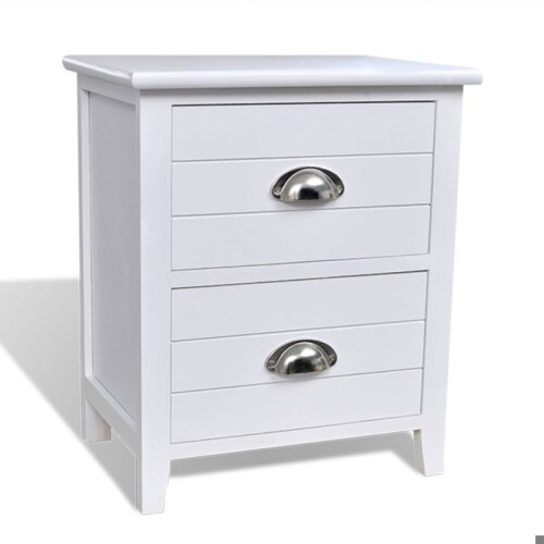 Conjunto de 2 mesas de cabeceira com 2 gavetas brancas para quarto. 2