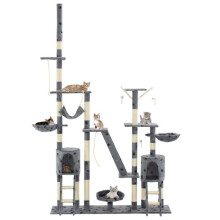 Árvore para gatos arranhador nicho brinquedo animais peluche 230-250 cm impressões de patas cinza