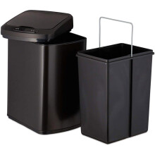 Poubelle cuisine couvercle automatique avec récipient sceau 12 litres noir 13_0002336_2