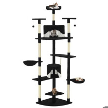 Kattenboom krabpaal schuilplaats speelgoed dieren pluche van sisal 203 cm zwart en wit 3702107