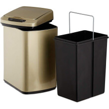 Poubelle cuisine couvercle automatique avec récipient sceau 12 litres doré 13_0002336_3