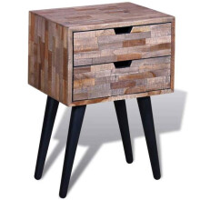 Mesa de noite cabeceira cómoda armário móvel de quarto com 2 gavetas em madeira de teca reciclada