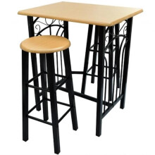 Conjunto de 2 bancos de bar com mesa alta em madeira e aço design cozinha sala 1202006/2