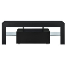 Meuble TV avec eclairage LED multicolore banc support design avec etageres de verre et tiroir panneaux de particules mel