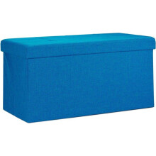 Tabouret banquette pouf de rangement pliant coffre repose-pieds 76 cm lin bleu 13_0002337_2