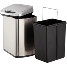Poubelle cuisine couvercle automatique avec récipient sceau 12 litres argenté 13_0002336