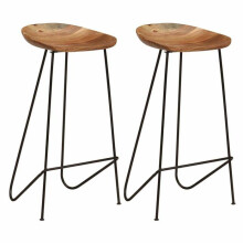 Conjunto de dois bancos de bar design cadeira assento madeira de acácia maciça 1202088