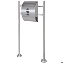 Buzón de diseño contemporáneo de acero inoxidable con compartimento para periódicos sobre pies de 120 cm 1002003