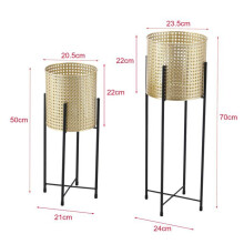 Conjunto de 2 suportes para plantas em vaso cache-pot vaso de flores recipiente para flores vaso de metal tamanhos diferentes preto dourado 03_0006047