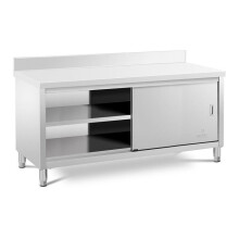 Niedriges Edelstahlmöbel für die Küchenarbeitsplatte mit Schrank und Schiebetüren mit Rückenlehne 180 x 70 cm Kapazität