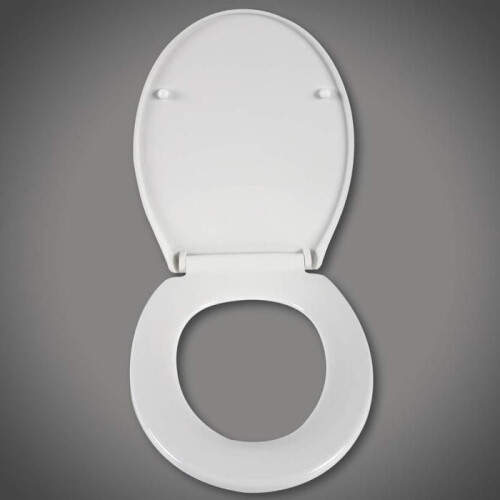 Assento de WC branco com dobradiça de fechamento suave e tampa de assento. 1