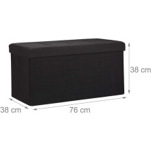 Tabouret banqueta puff de armazenamento dobrável caixa apoio de pés 76 cm preto linho 13_0002337
