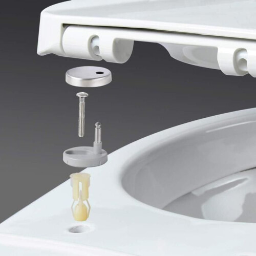 Assento de WC branco com dobradiça de fechamento suave e tampa de assento. 2