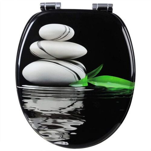 Assento de WC em MDF com soft-close decoração de seixo cinza e preto 19_0000745