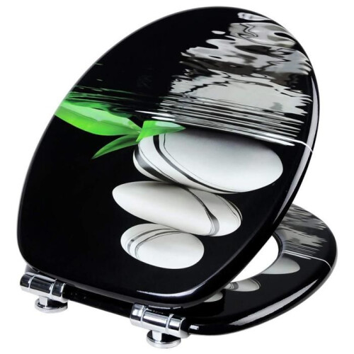 Assento de WC em MDF com soft-close decoração de seixo cinza e preto 19_0000745 1