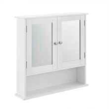 Vintage-Badezimmerschrank mit Spiegel, Badezimmermöbel mit 3 Türen, 3 Ablageflächen, MDF lackiert, 58 cm bl